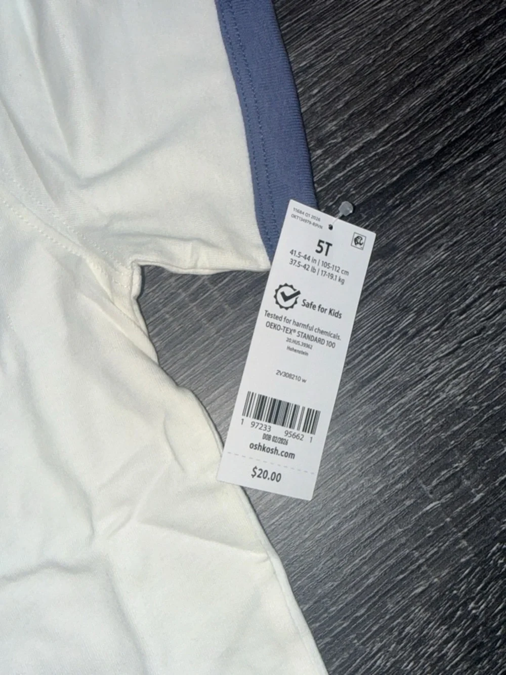 OshKosh B'gosh White Tee with Blue Trim and Chest Emblem